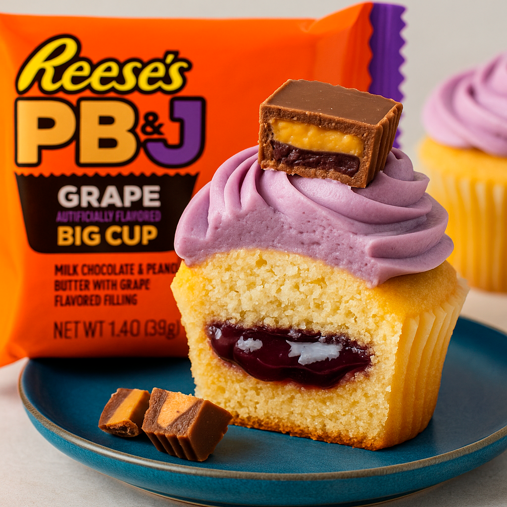 Cupcake con cuore di Reese’s PB&J – dolce creativo con cioccolato e uva