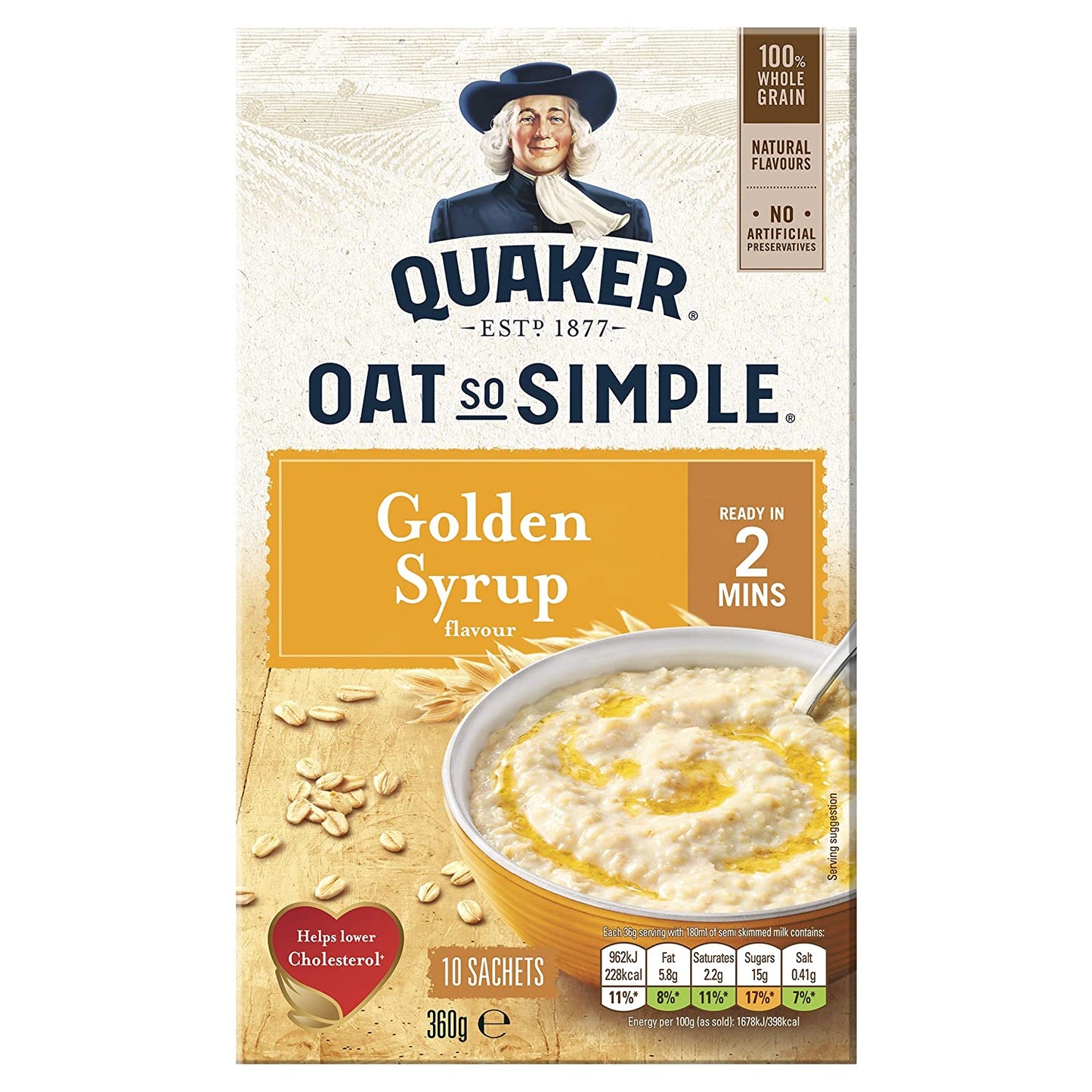 Quaker Oat So Simple Golden Syrup 360 g- Porridge d’avena al gusto Sciroppo di Zucchero