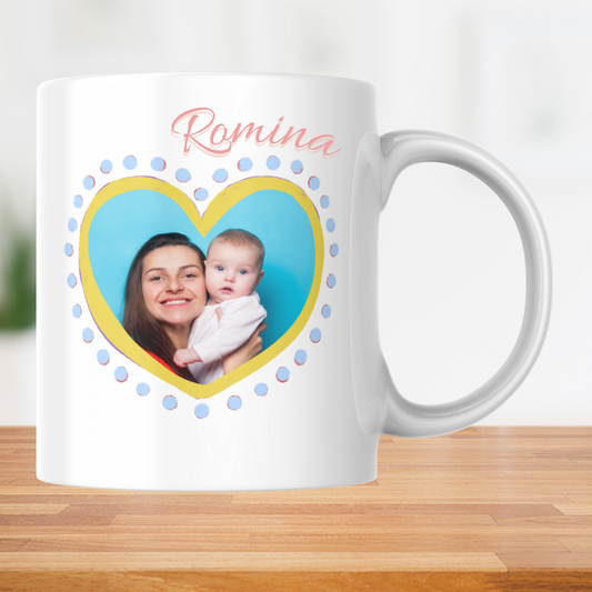 Taza personalizzata per Festa della Mamma con foto a forma di Cuore e nome