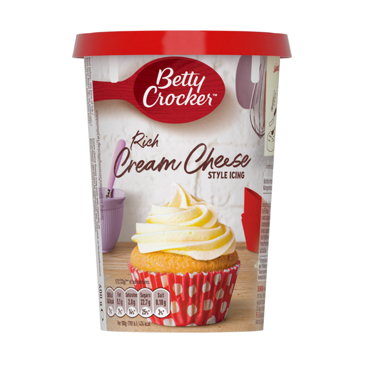 Betty Crocker Cream Cheese Style Icing - Frosting, Glassa per torte al formaggio 400 g