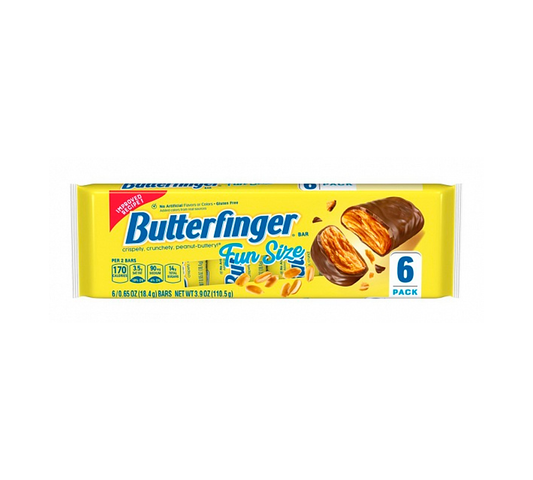 Butterfinger Fun tamaño pack 6, barra de mantequilla de maní cubierta de chocolate crujiente