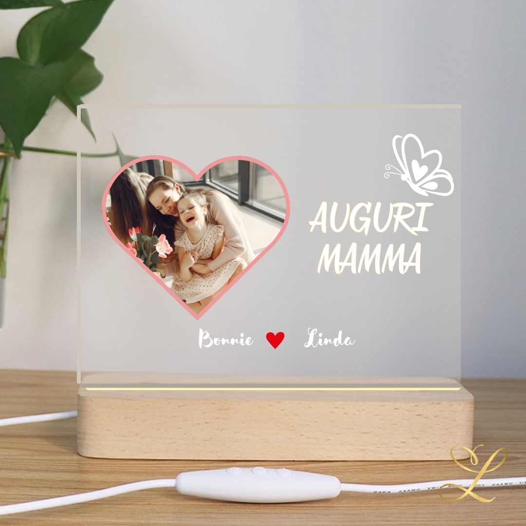 Lampada LED personalizzata, festa della Mamma con foto a forma cuore