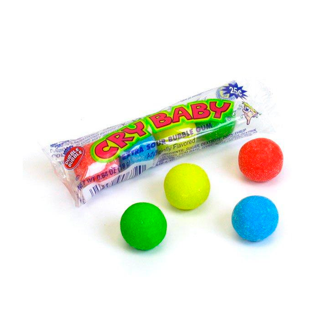 DUBBLE BUBBLE CRY BABY SOUR GUM 4 BALL Gumballs with sour fruit