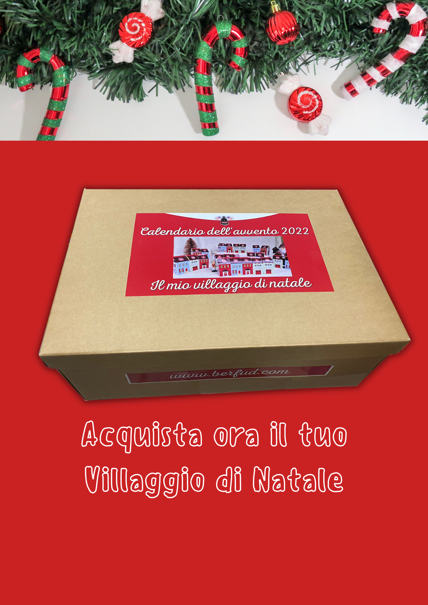 Calendario Dell'Avvento 2022 Villaggio Di Natale, 25 Casette Con +25 Snack Dolci E Salati.