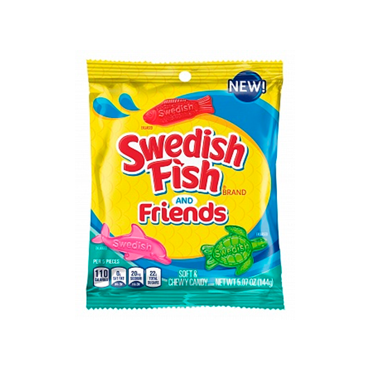 Swedish Fish and Friends - Caramelle morbide e gommose al gusto di frutta (144g)