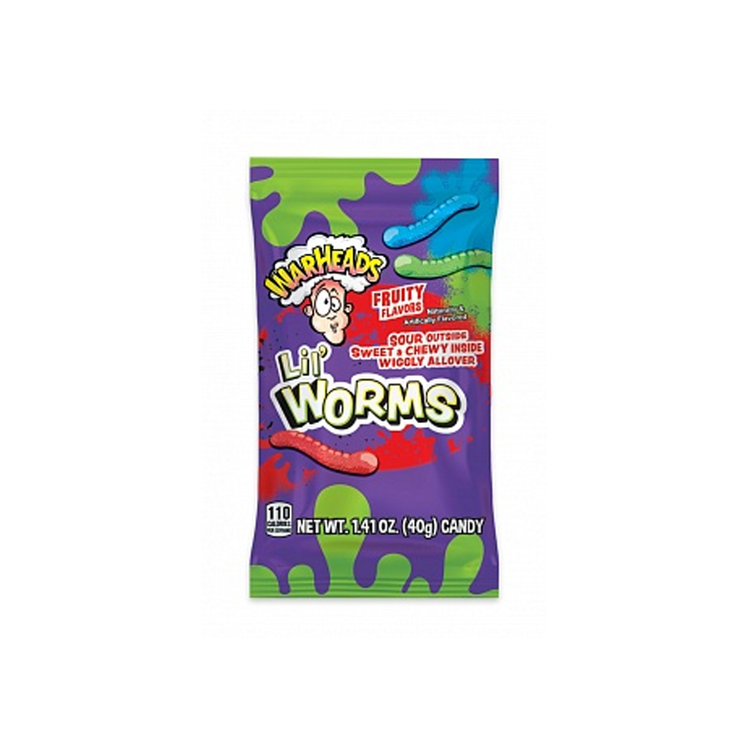 WARHEADS LIL WORMS SACHET - Assorted chewy candies with sour fruit flavor 40g