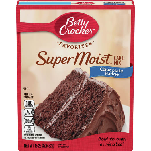 Betty Crocker Super Moist Chocolate cake mix, preparado para pastel de chocolate amargo