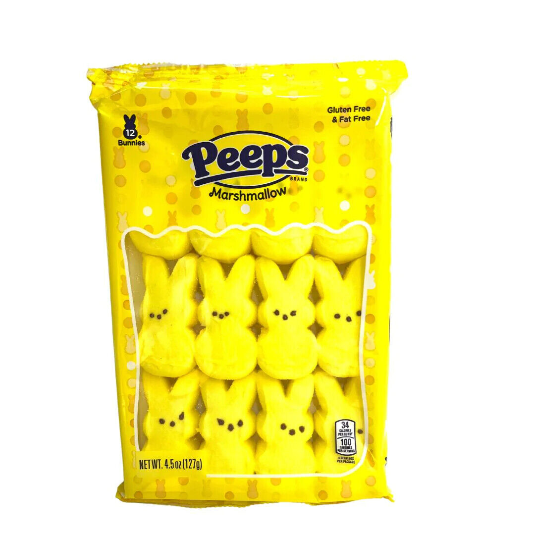 Peeps Yellow Marshmallow Bunnies (12 bunnies), marshmallows with sugar -  BERFUD American Food